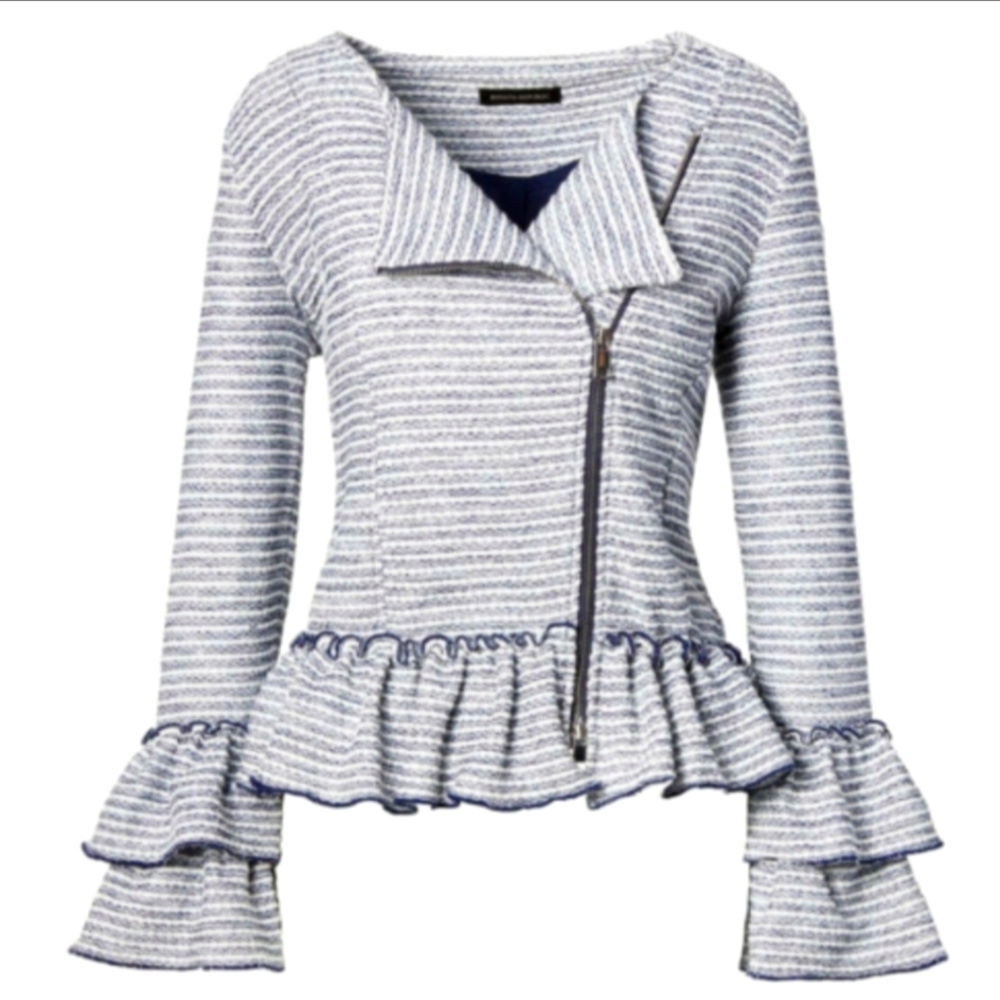 Banana Republic Women's Size XL Blue Bounce Knit Peplum Ruffled Moto Jacket New